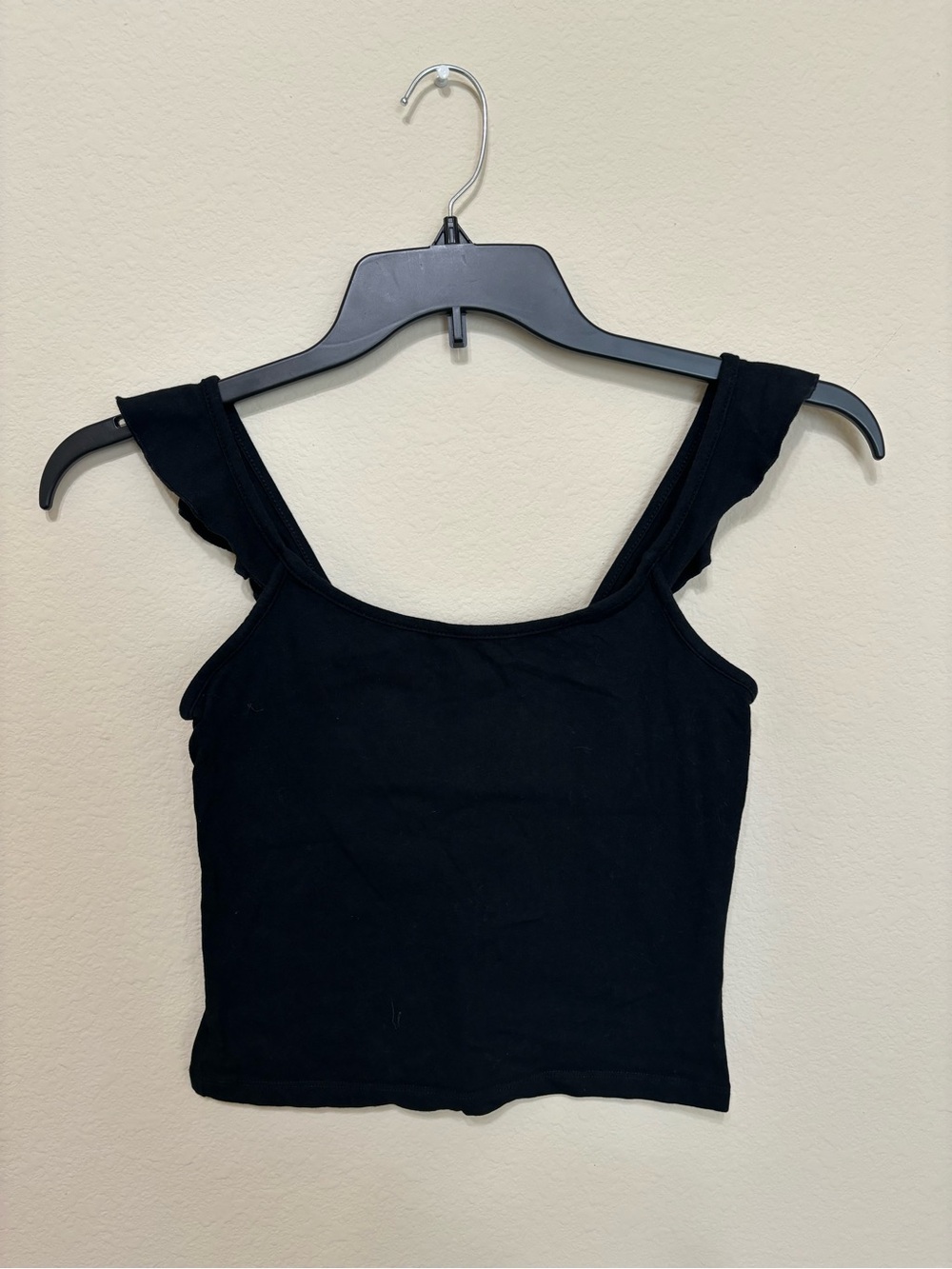 Black Women's Ruffle Strap Tank Top